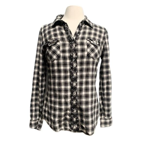 Plaid Gingham Button Down Long Sleeve Top - Picture 1 of 7